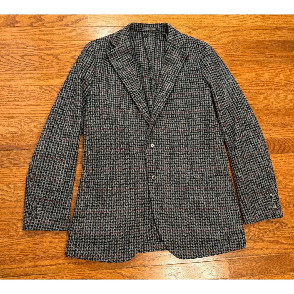 Proper Cloth Blazer Mens 42R Lanificio Wool Tweed Gray Check Unstructured